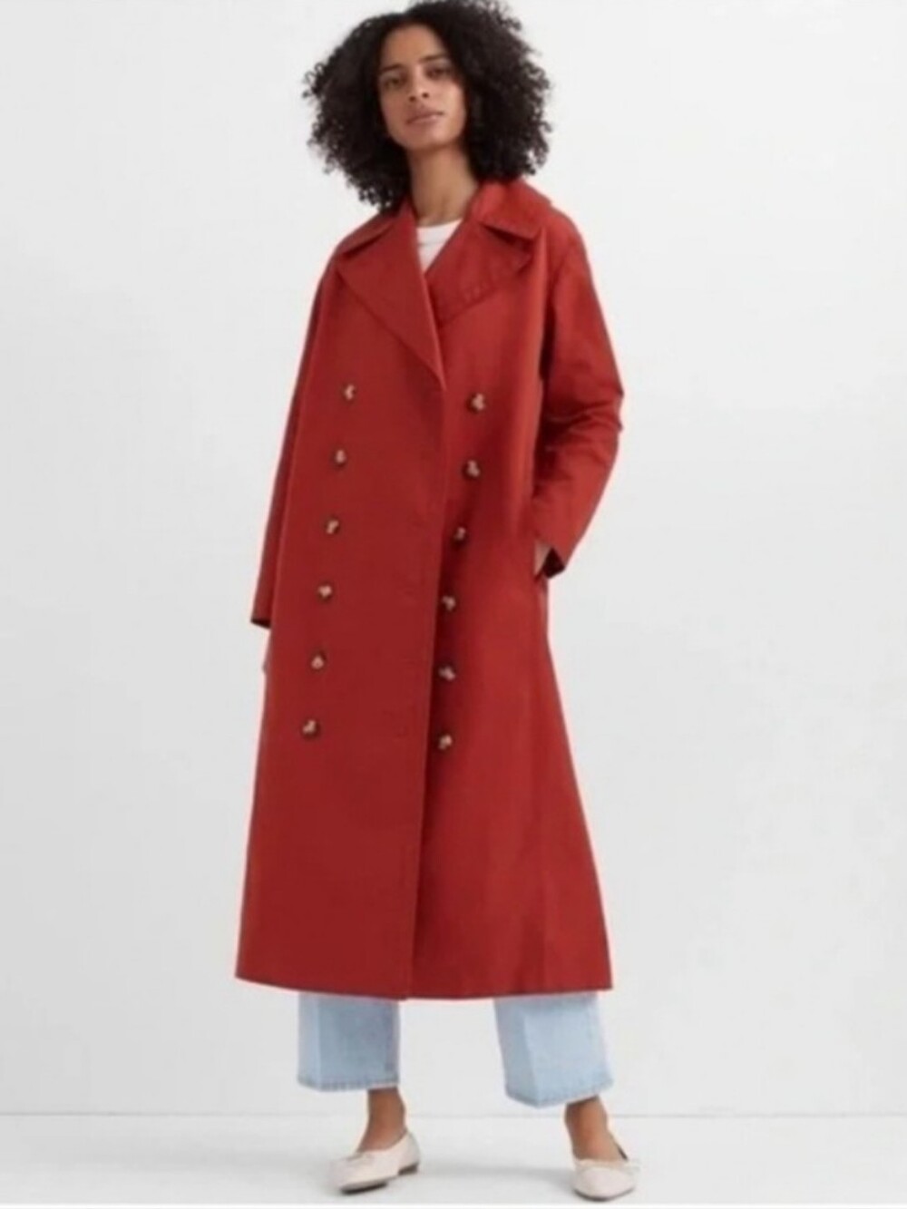 Club Monaco Ohdette Double-Breasted Long Rust Red Trench Coat